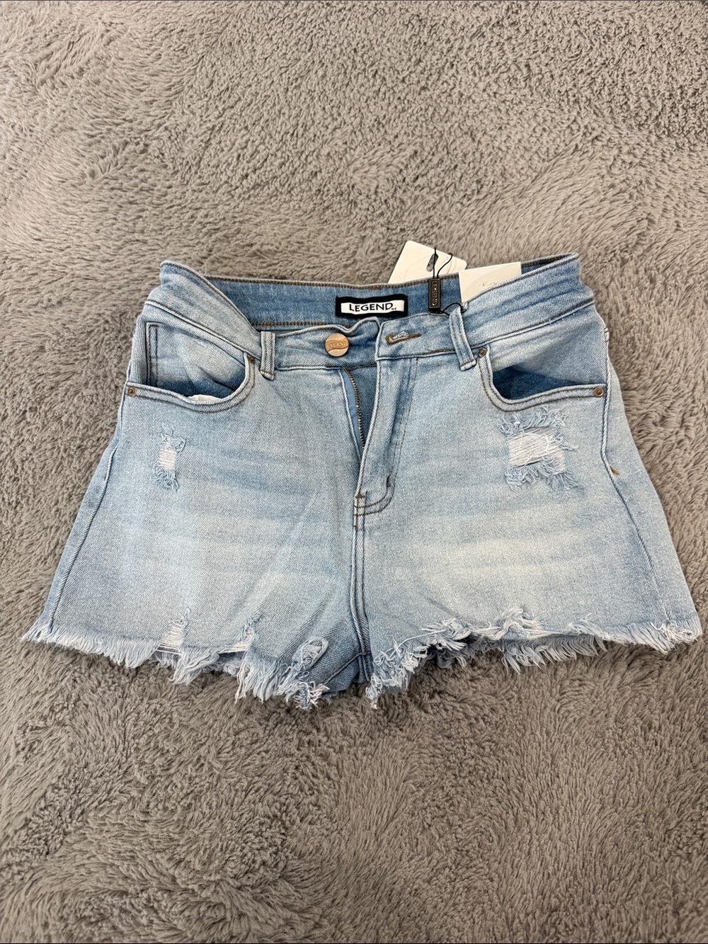 LEGEND Light Blue Distressed High-Rise Denim Shorts